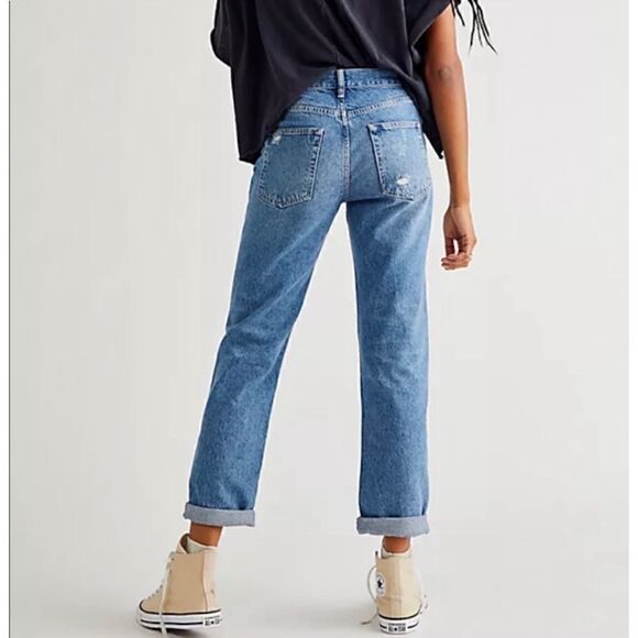 Free People We The Free Bren Boyfriend High Rise Baggy Distressed Jeans, Size 24 - Picture 3 of 16